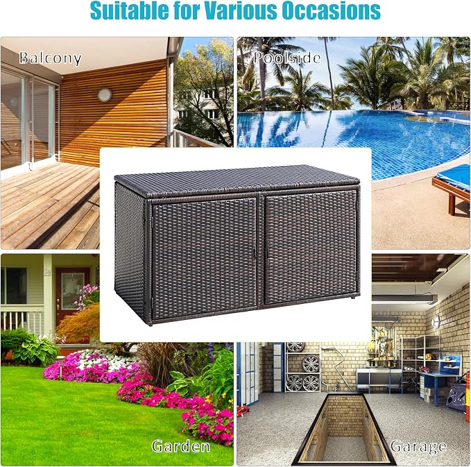 HAPPYGRILL Deck Box Outdoor Wicker Storage Box Cabinet 73 Gallon Storage Container Bin Box for Furniture Tools in Garden Balcony Porch Yard