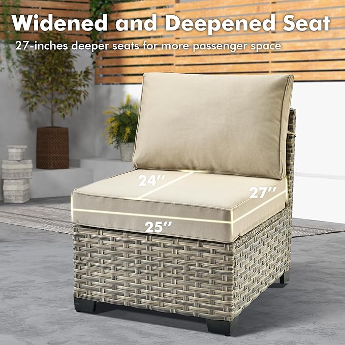 WEAXTY 6 Pieces Patio Furniture Set, Outdoor Sectional Sofa Couch with Solar Coffee Table, All-Weather Outside Furniture Patio Conversation Sets for Backyard Porch Balcony (Beige)