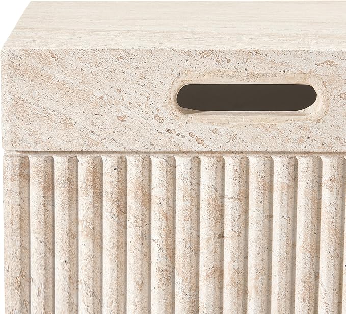 Christopher Knight Home Livia 20.28" Tall Outdoor Square Accent Side Table, Patio Decorative End Table with Fluted Design, MGO Garden Stool for Patio Living Room Balcony & Garden Decor, Travertine