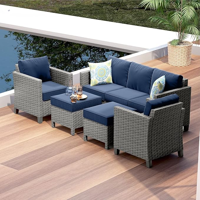 Nestl Patio Furniture Set - Outdoor Patio Furniture Sets, Patio Sectional Furniture Set, 5 Piece Patio Furniture Sets, Patio Conversation Sets, Brown Wicker Patio Furniture Sets with Beige Cushions