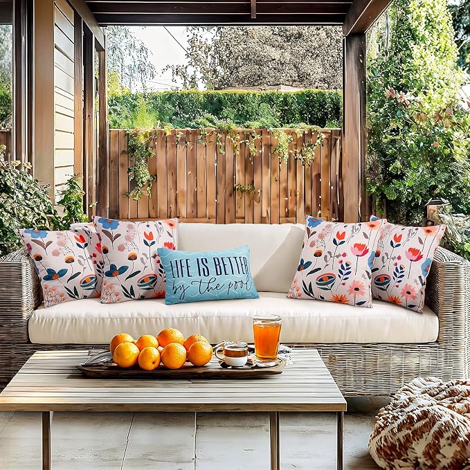 Adabana Outdoor Waterproof Floral Pillow Covers 18 x18 Inch Set of 2 | Outdoor Pillow Covers for Sofa Patio Furniture Garden