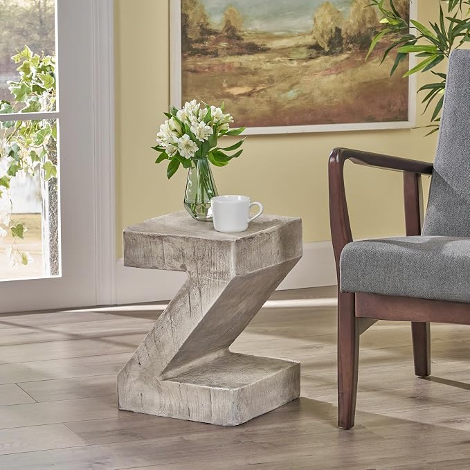 Concrete Side Table, Outdoor Side Table for Patio, 12.5" Outdoor Accent Table Patio Side Table End Table in Light Gray for Garden, Balcony, Couch, No Assembly