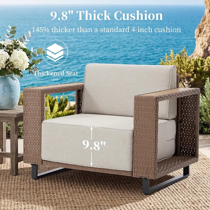 Bonzy Home Patio Loveseat Sofa, Wicker Rattan Loveseat Couch with Widened Armrest and Extra-Thick Soft Cushions, Patio Conversation Sets for Porch, Garden Poolside Balcony