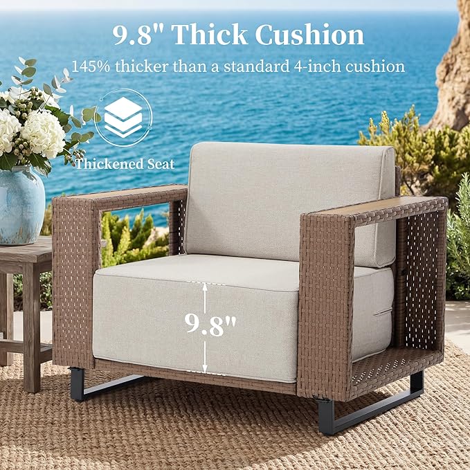 Bonzy Home 2 Piece Patio Furniture Set, 3 Seater Couch with Rattan Side Table and Extra-Thick Soft Cushions, Patio Conversation Sofa Sets for Porch, Garden Poolside Balcony