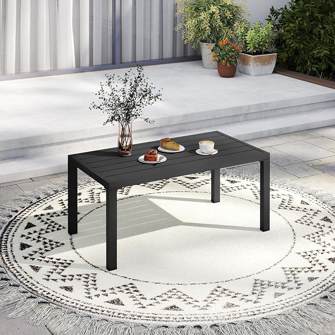 HAPPATIO Aluminum Patio Coffee Table, All-Weather Outdoor Coffee Table for Garden, Deck, Patio Furniture Center Table,Black