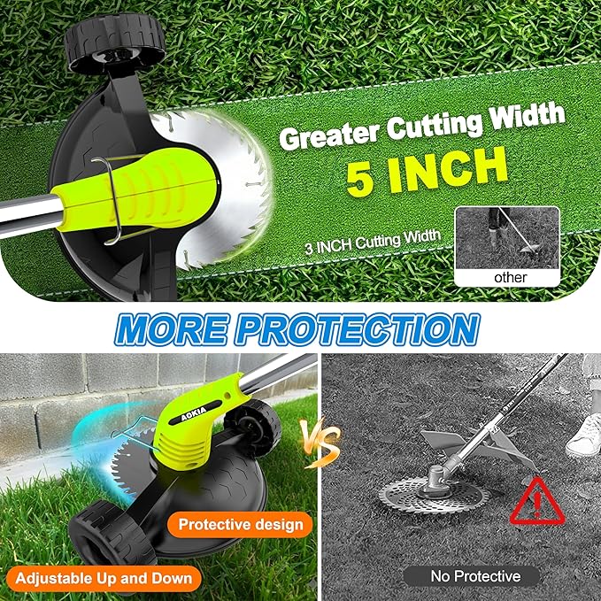 Aokia Electric Weed Wacker Cordless, 12V Battery Powered Weed Eater Cordless with Adjustable Pole (65inch), Lightweight Grass Trimmer Cutter/Mower with 2 Types Blade for Yard Lawn and Garden