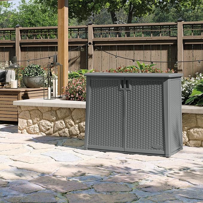 Suncast 4 Pack Lockable Outdoor Cabinet Storage for Patio, Garden and Backyard, 97 Gal, Cool Gray