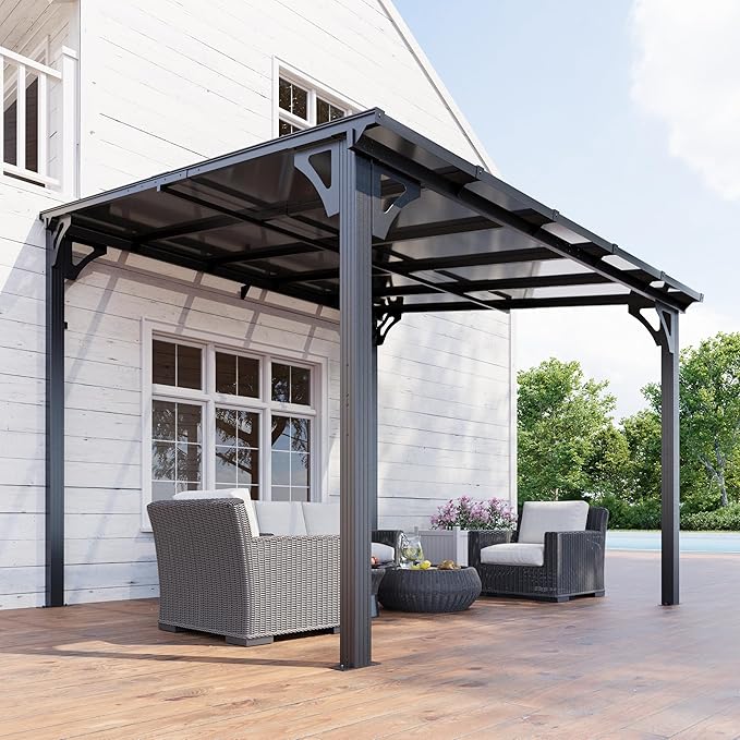 AirWire 10x10 FT Gazebo, Pergola Awnings for Patio with Hardtop Gazebos on Clearance, Patio Covers for Shade and Rain, Lean to Gazebo Sunroom Patio Canopy Outdoor Pergolas for Patios,Decks,Backyard