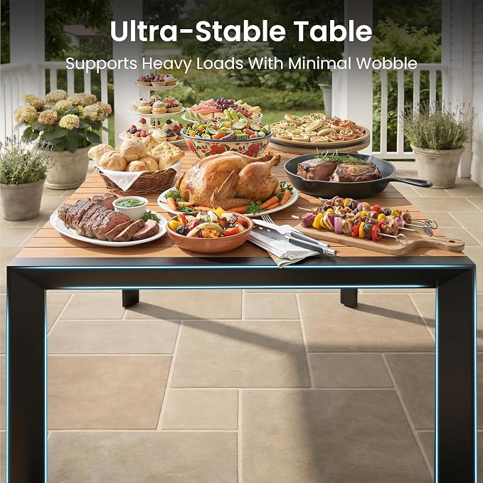 Crestlive Outdoor Dining Table for 8, Patio Table with Umbrella Hole, Aluminum Frame & WPC Wood-Like Tabletop Ideal for Garden, Backyard, and Indoor