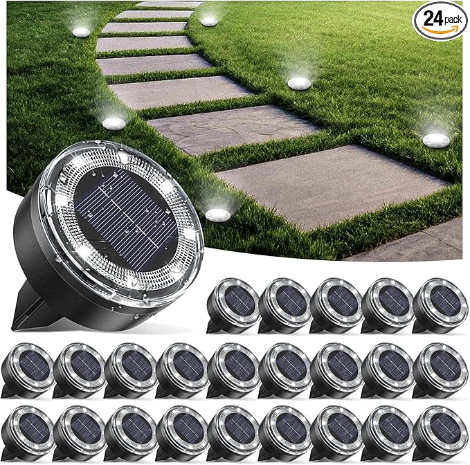 vighep Mini Solar Ground Lights, 24 Pack Solar Lights Outdoor Waterproof, Upgraded LED Flat Landscape Lighting for Outside Pathway Garden Patio Yard Driveway,Cold White