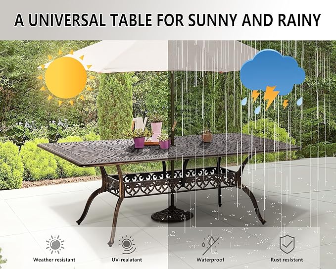 Grepatio 9 Piece Cast Aluminum Patio Furniture Set Outdoor Dining Set Bistro Furniture Set with 6 Chairs 2 Swivel and Dining Table with Umbrella Hole, 8 Cushions for Backyard Garden (Red)