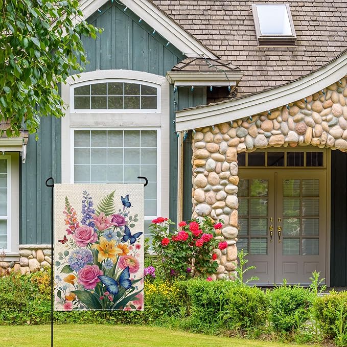wyooxoo Spring Summer Flower Garden Flag 12x18 Inch Double Sided Vertical Welcome Garden Flag Outside Farmhouse Yard Outdoor Decoration (L)