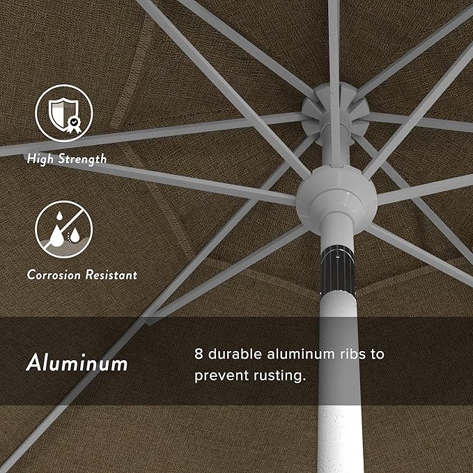 California Umbrella 7.5' Rd. Aluminum Patio Umbrella, Crank Lift, Collar Tilt, White