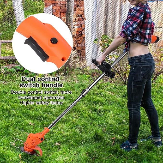Cordless Lawn Mower, Battery Powered Grass Trimmer with Adjustable Telescopic Handle, Electric Weed Eater, Lightweight String Trimmer for Small Yards, Portable Lawn Mower for Women, Elderly