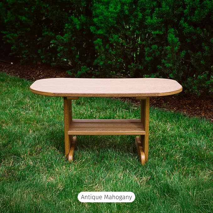 LuxCraft Poly Outdoor Coffee Table, Oval Patio Table with Shelf, Weather Resistant Low Tables for Adirondack Chairs & Outdoor Seating - Amish Made in USA (Brazilian Walnut & Black)