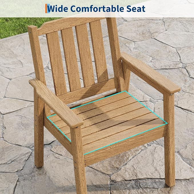 GAOMON Outdoor Patio Dining Chairs Set of 2, All-Weather HDPE Garden Dining Chairs with Armrests, Wide Seat and Sturdy Frame,Waterproof Design, for Garden, Backyard, Deck, Natural