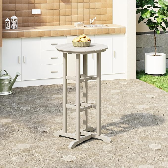 Costaelm Outdoor Bar Table, 42" Counter Height Round Patio Cocktail Bar Table, Patio Bar Table Bistro Dining Table Pub Table for Front Porch Deck, Backyard, Garden, Sand