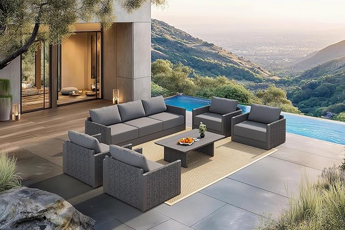 PURPLE LEAF Patio Furniture Set 8 Pieces Patio Conversation Sets Aluminum Furniture with Cushions and Aluminum Table Outdoor Couch Sectional Set Gray
