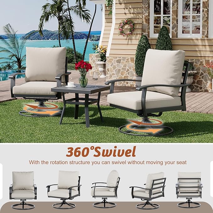 HOMREST 9 PCS Outdoor Patio Furniture Set with 2 Swivel Rocking Chairs and Metal Coffee Side Table, Patio Conversation Set with 2 Ottomans and 2 3-Seat Sofas, Loveseat for Big Garden, Deck, Poolside
