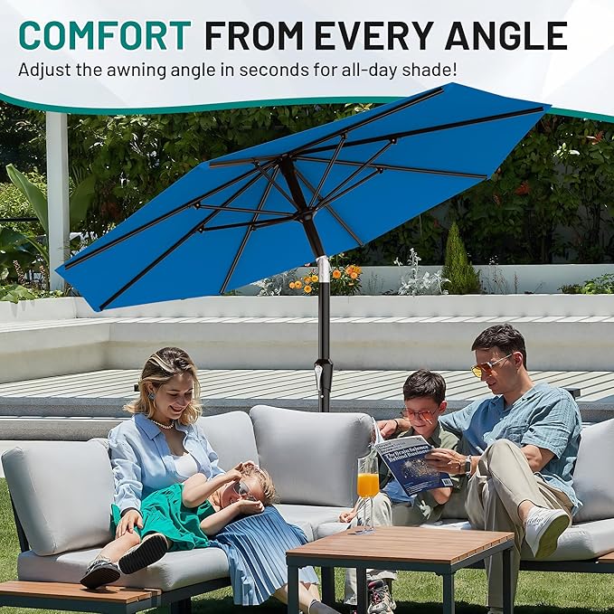 AreShark 10 FT Outdoor Patio Umbrella, Patio Table Umbrella with Push Button Tilt and Crank, Outdoor Patio Umbrellas with 8 Fiberglass Ribs, Patio Umbrellas for Market, Garden, Pool (Royal Blue)