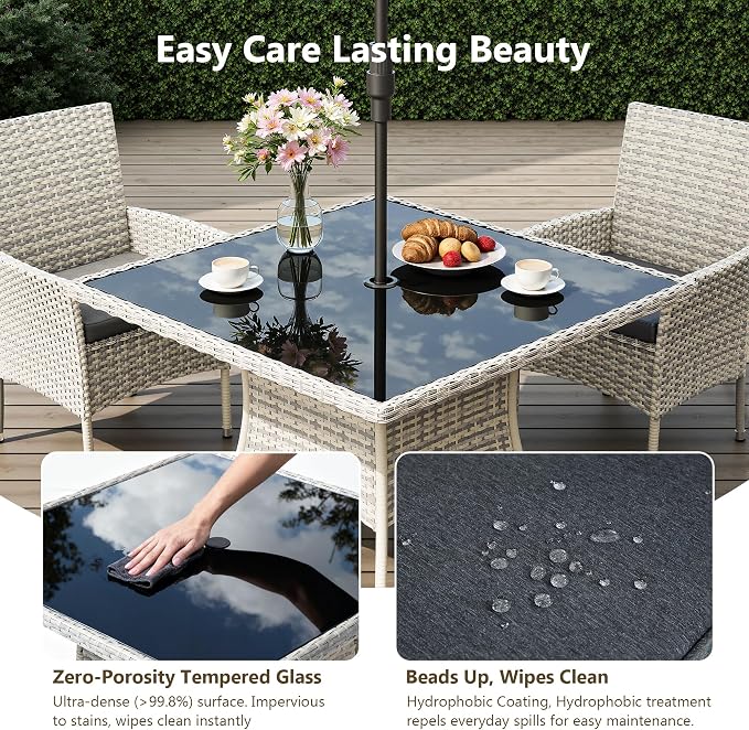 Outdoor Dining Set, 15-Piece Patio Furniture Set with Tempered Glass Table and 12 Cushioned Chairs, Dual-Strand Wicker Rattan, Balcony Furniture for Backyard, Garden, Deck,– Black