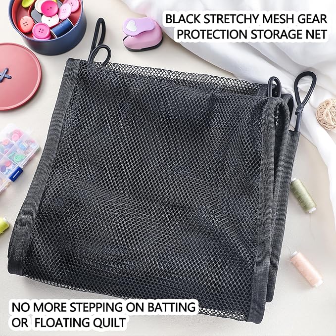 SATINIOR Extra Long Hammock Storage Net with Elastic Hooks Black Stretchy Mesh Gear Protection Storage Net for Long Arm Quilting Machine Hammock Accessories