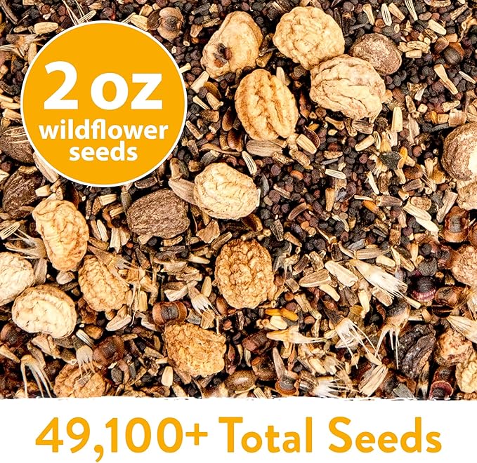 HOME GROWN USA Native Wildflower Seeds Bulk Mix | 49,100+ Non-GMO Annual Flower Seed for Planting | 21 Varieties for Bee & Butterfly Garden Pack | 2 oz