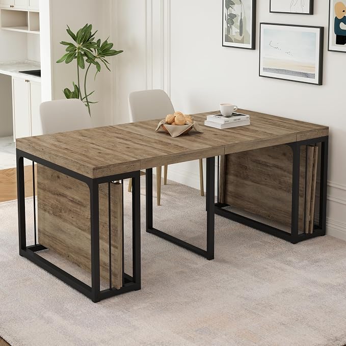 23.6" - 118" Extendable Dining Room Table, Modern Extra Long Folding Dining Tables for 2-10 People, Outdoor Patio Furniture Set, Adjustable Kitchen Dinner Table, Ancient Wood
