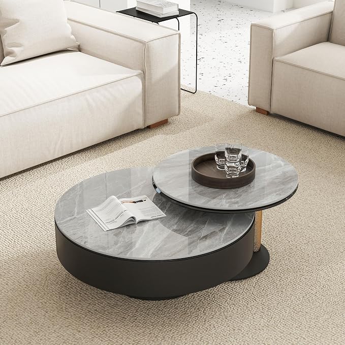 ZL ZELing Round Sintered Stone Table Top 31",Replacement Table Top for Indoor & Outdoor - Heat/Scratch Resistant Waterproof Ceramic DIY Desktop, Patio/Balcony/Bistro/Café & Dining Room (Gray)