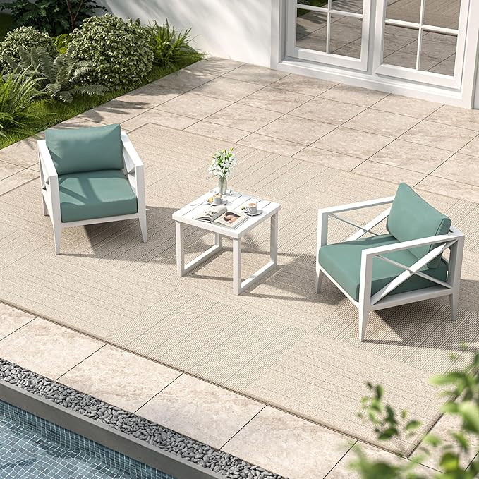MBY 3-Piece Oversized Aluminum Patio Furniture Set, Outdoor Deep Seating Conversation Sofa Set with Coffee Table, 6.1" Cushions, All-Weather Rust-Proof Frame for Backyard, Deck, Balcony-White