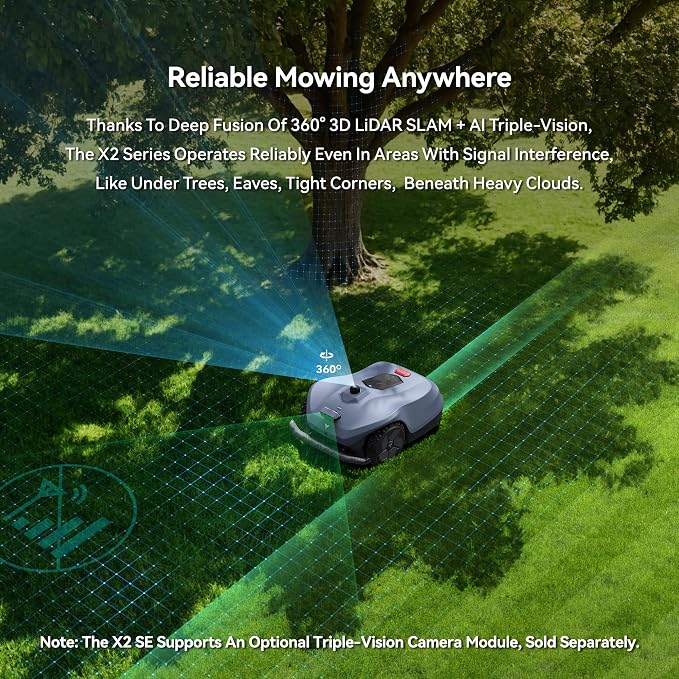 Neomow X2 SE 360° 3D LiDAR Robot Lawn Mower, Wire Free for 0.75 Acre, No RTK Antenna, 4G App Control, GPS Anti-Theft, 13Ah, IPX6, Support Upgrade AI Bionic Triple Vision Module for Auto-Mapping