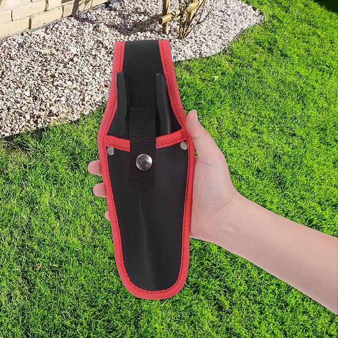 M METERXITY 2-Pack Garden Pruner Sheath, Portable Canvas Pruning Shears Sheath Plier Holder for Belt, Garden Scissors Case for Hand Pruner/Garden Shears/Clippers [Red-Black]