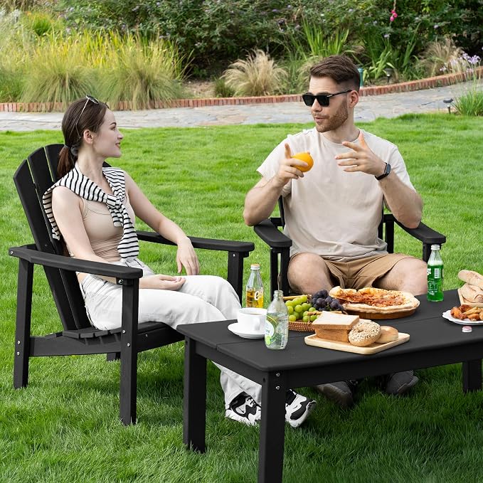 nevilywood Compact Stackable Adirondack Chairs,All Weather HDPE,380lb,Black | 26.3" Wide HDPE.All-Weather Outdoor.Maintenance-Free.Stackable for Storage.25°Curved Straight Backrest.Quick Assembly