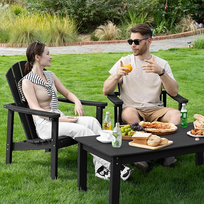 nevilywood Compact Stackable Adirondack Chairs Set of 2,HDPE,380lbs,Black | 26.3" Wide HDPE.All-Weather Outdoor.Maintenance-Free.Stackable for Storage.25°Curved Straight Backrest.Quick Assembly