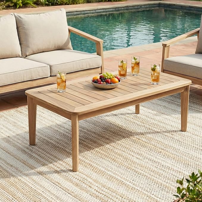 Christopher Knight Home Hartford Patio Acacia Wood Coffee Table, Solid Wood Outdoor Table for Patio Furniture Set, Slat Panel Rectangular Top, Natural Washed