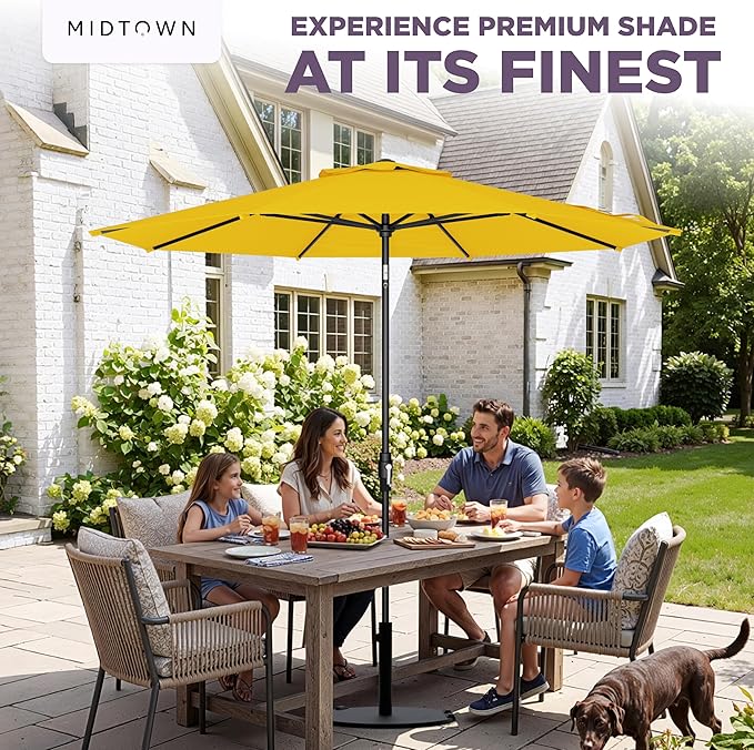 Midtown Umbrellas – The Swilt 10 Ft Patio Umbrellas with 360° Swivel & Tilt Mechanism, 8 Fiberglass Ribs & Terylast Polyester Fabric for Backyard, Deck, Pool & Cafes - Sunflower Canopy, Black Pole