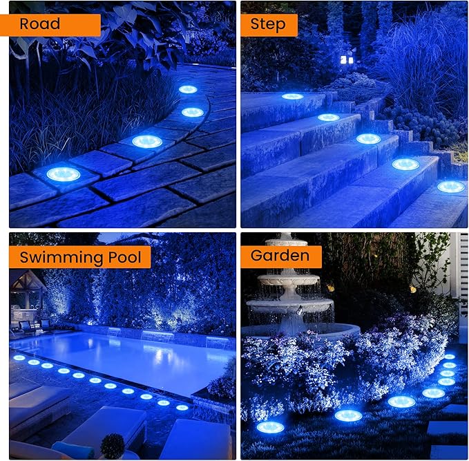 Siatom Solar Ground Lights 12 Pack, IP68 Waterproof Solar In-Ground Light for Outdoor, Flat Landscape Lighting, Garden Disc Light for Pathway, Walkway, and Yard - 12 Pcs (Blue)
