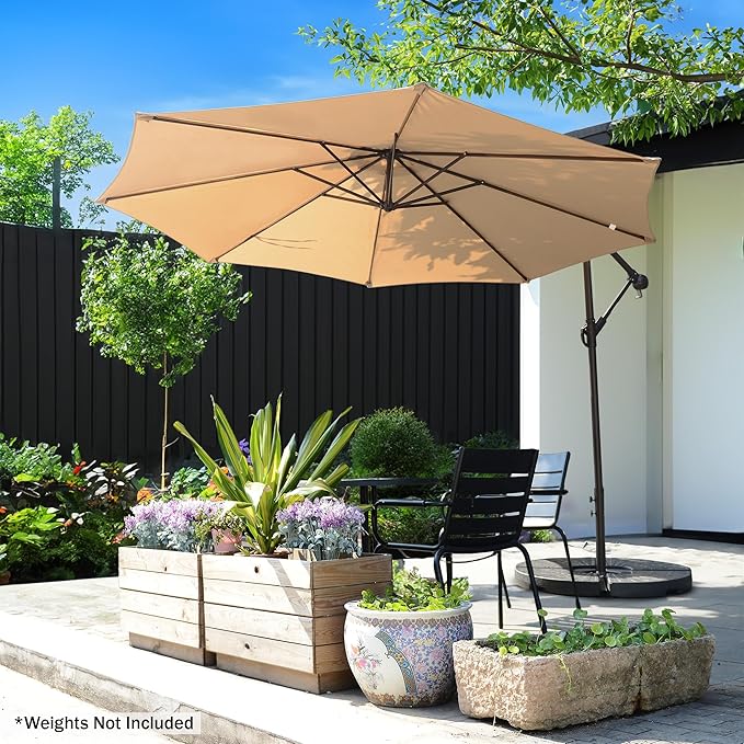10 Ft Offset Cantilever Patio Umbrella - Fade-Resistant Shade Umbrella Outdoor Patio Canopy with Cross Base for Garden, Lawn, Deck, Yard or Pool by Pure Garden