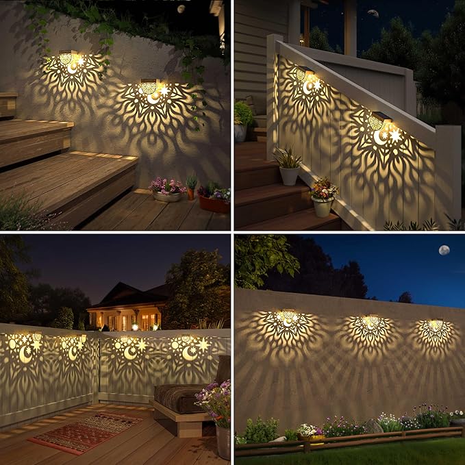 Gardsee Solar Fence Lights 6 Pack Solar Deck Lights Waterproof LED Solar Powered Step Light Wall Lights Outdoor Decorations Warm Yellow Light Decorative Lighting for Garden (Gold)