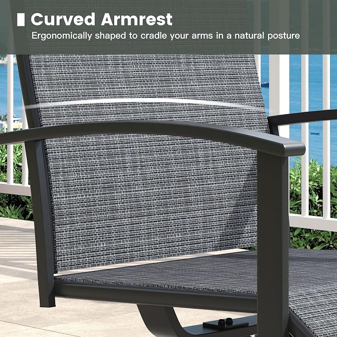 7 Pieces Round Outdoor Table and Chairs Set, Patio Dining Set with 50" Round Spliced Outdoor Table and Patio Swivel Chairs for Backyard Lawn Garden, Black Table and Black Chairs