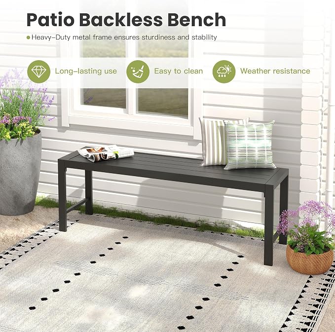 6 Pieces Outdoor Dining Set, Patio Table and Chairs Set with 51" Garden Bench for 6-7 People, 63" Outdoor Dining Table and Swivel Patio Chairs for Deck Backyard, Mixed Brown and Black