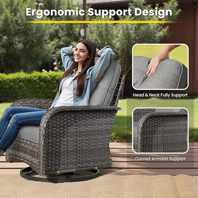 8 Pieces Outdoor Patio Furniture Set with Coffee Table, All Weather Wicker Patio Conversation Sets with Rocking Chairs, Balcony Furniture Sets for Backyard, Garden, Poolside, Dark Grey