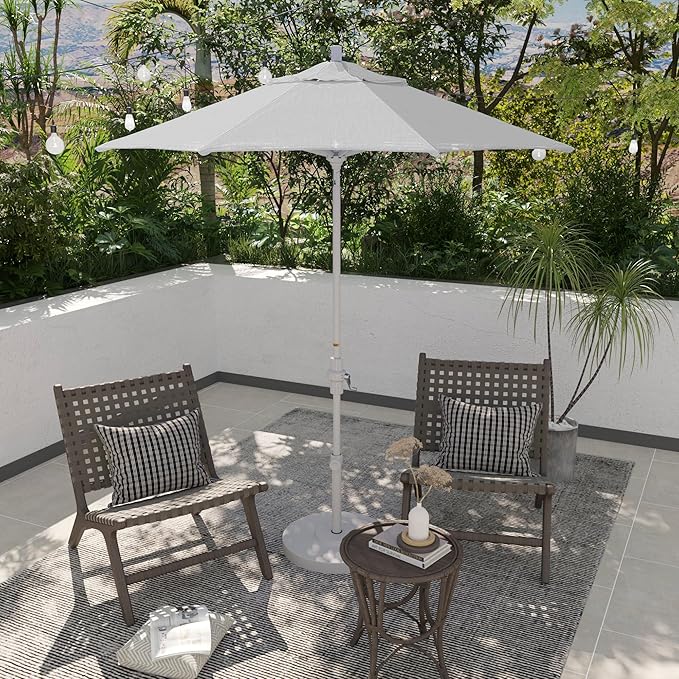 California Umbrella 7.5' Rd. Aluminum Patio Umbrella, Crank Lift, Collar Tilt, White