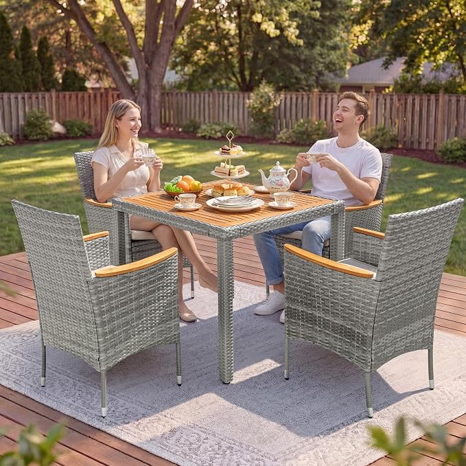 GUNJI 5 PCS Patio Table and Chairs Sets Small Outdoor Dining Set for 4 (Gray)