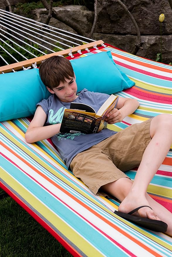 Vivere Quilted Polyester Fabric Double Hammock with Spreader Bars - 450 lb Capacity (Ciao)
