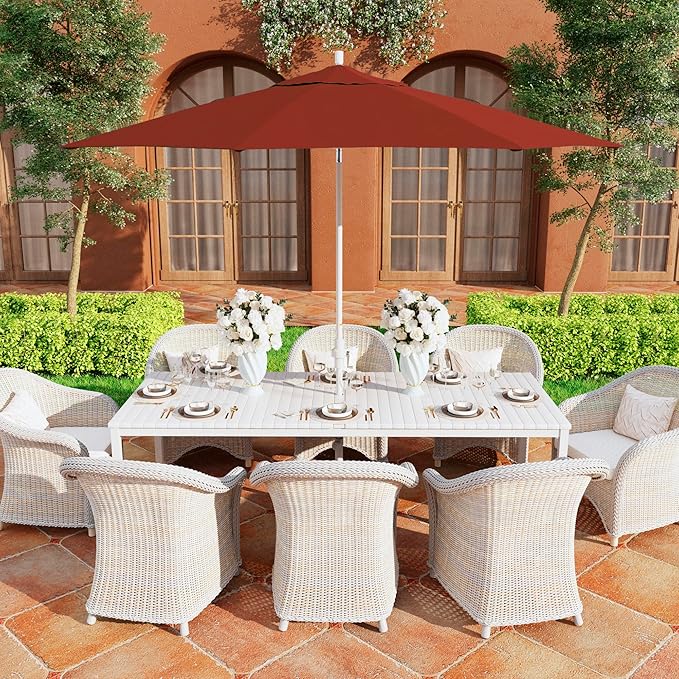 California Umbrella 11Ft Premium Sunbrella Patio Umbrella, Hand-Crank, Tilt-Collar, White Frame, Terracotta Fabric