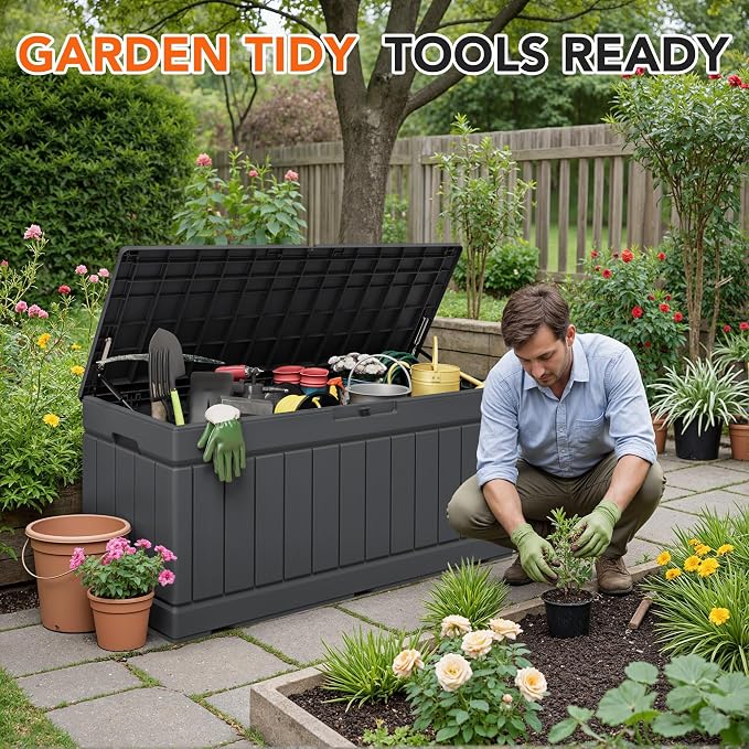 78 Gallon Deck Box Outdoor Indoor Waterproof Storage Box for Patio Furniture, Pool Accessories, Garden Tools, and Cushion Storage, Gray
