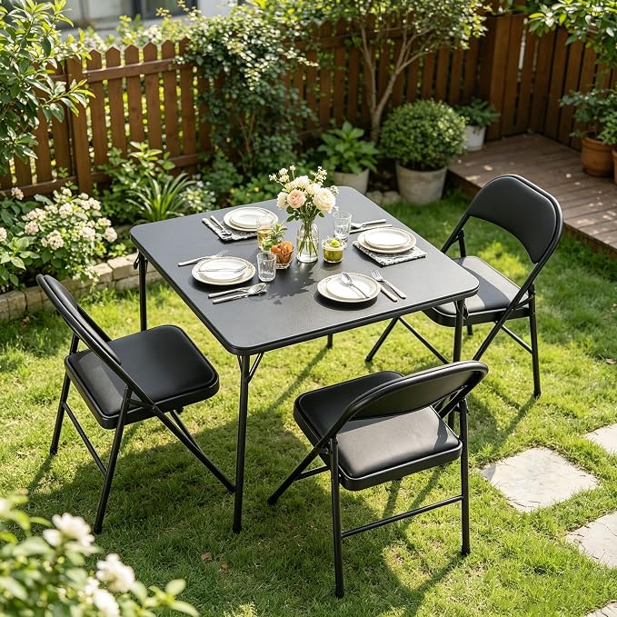 BOOSDEN Foldable Table, Folding Table for Indoor and Outdoor Use, 2.6 ft Square Card Table, Collapsible Design, Lightweight and Durable, Fold Up Tables, Ideal for Camping, Dining, Picnic, Black