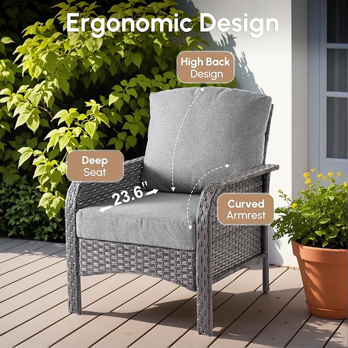 2 Pieces Wicker Patio Chairs - Outdoor Rattan Chairs Set of 2,All-Weather PE Wicker Dining Chair Set with High Back and Deep Seating for Deck Porch,Black