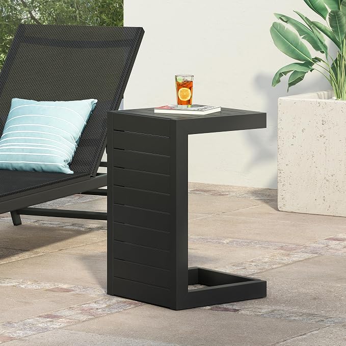 Cape Coral Alu C-Shaped Table Black 14.5" W x 15" D x 24" H Aluminum Frame Outdoor Patio Side Table
